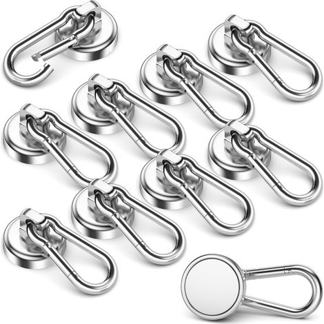 Lot de 10 crochets magnétiques en néodyme robustes avec boucles à dégagement rapide rotatives, crochets magnétiques de 70 lb pour la suspension, avec crochets magnétiques.