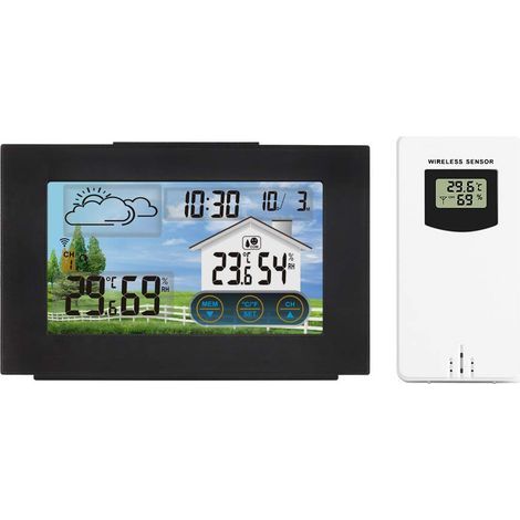 Wireless Digital Indoor Outdoor Weather Station Thermometer Hygrometer with Alarm Clock Barometer Temperature Humidity Monitor with Outdoor Sensor, Colorful Screen (1/5)