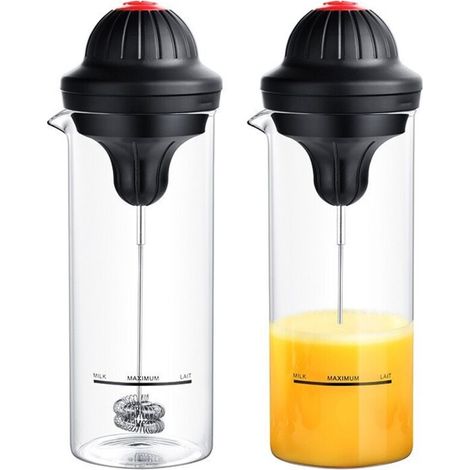 Mousseur à lait électrique en acier inoxydable, alimenté par piles, idéal pour les lattes, cappuccinos, cafés et œufs. (1/5)