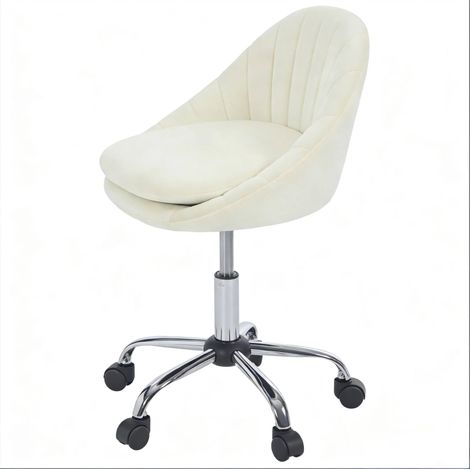 Silla de oficina ergonómica giratoria de terciopelo beige con ruedas (1/5)