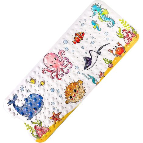 Bath Mat For Kids - (100cm X 40cm) Sea Animal Bath Mat With Xqday 200 Suction Cups Gift (1/4)