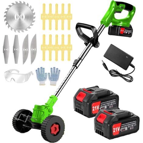 DéBroussailleuse à Batterie Electrique 21V Coupe Bordure sans Fil avec Batterie&Trois Types De Lames& Faible Bruit La Longueur Peut être ajustée pour Jardin, Pelouse, Ferm