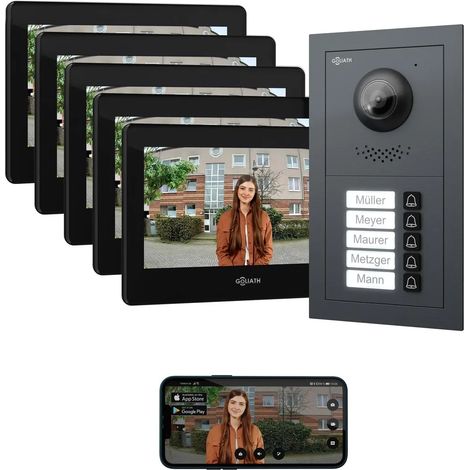 GOLIATH Basic 2-Draht BUS Türsprechanlage  FullHD  App  150°  5 Fam  Anthrazit/Schwarz  Unterputz