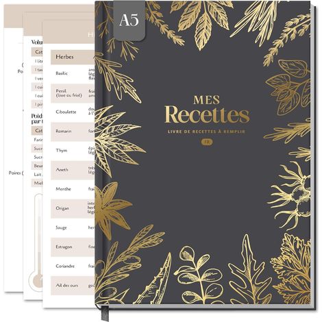 Carnet de Recettes à Remplir A5 avec Table Substituts, Gris foncé (1/5)
