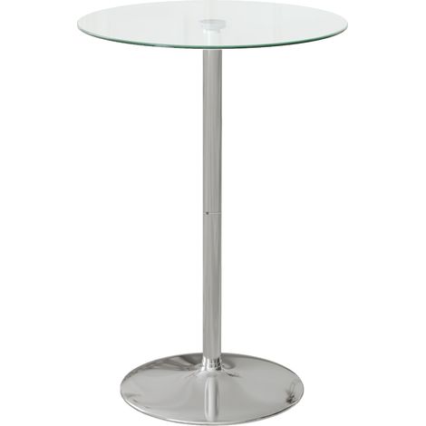 Table haute de bar ronde, table de cuisine avec plateau en verre trempé et base en acier, table de bistro pour 2 personnes, transparente