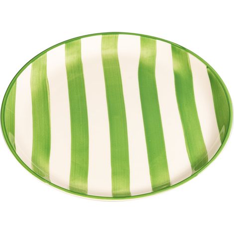 Set 2 Piatti Piani Righe Artigianali Diametro 28 cm Made in Italy Design Elegante e Moderno Colore Verde per Servizio Tavola di Alta Qualità