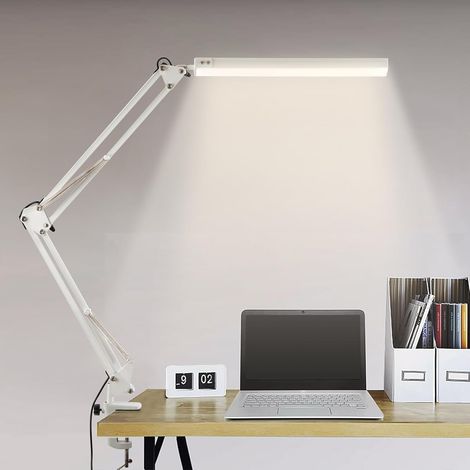 Lampe de Bureau LED, 1100LM Lampe de Table avec Pince, 10 Niveaux de Luminosité X 3 Modes Réglables, Protection des Yeux, Fonction Mémoire, Lampe de Architecte pour Bureau, Lecture, Étude (1/5)