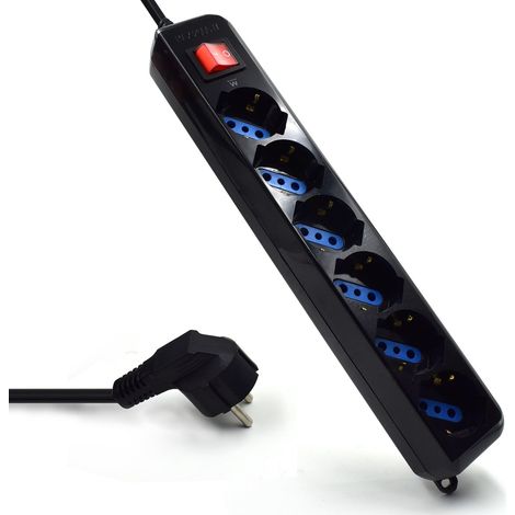 Ewent EW3924 Multipresa, Ciabatta Elettrica, 6 Uscite Ita 10/16A e Schuko, spina Schuko, 250V/2500W, Nero (1/5)