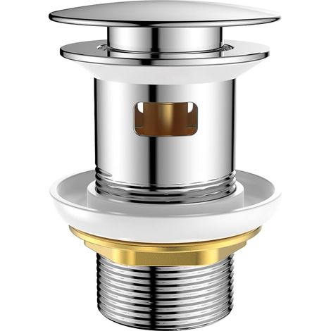 Kit de Vidage Universel avec Trop-Plein, Bouchon de Vidage à Pression pour Lavabo et Vasque, Filtre Anti-Explosion et Anti-Obstruction, Chrome (1/5)