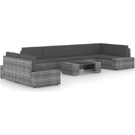vidaXL Salon de jardin 8 pcs avec coussins Gris Résine tressée (1/5)