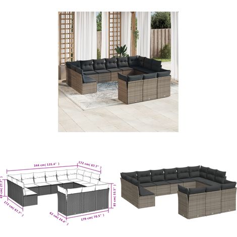 13-tlg. Garten-Sofagarnitur mit Kissen Grau Poly Rattan - Gartengeset - Gartenmöbelset - Rattan Möbel - Lounge Set - Gartenlounge - Home & Living (1/3)
