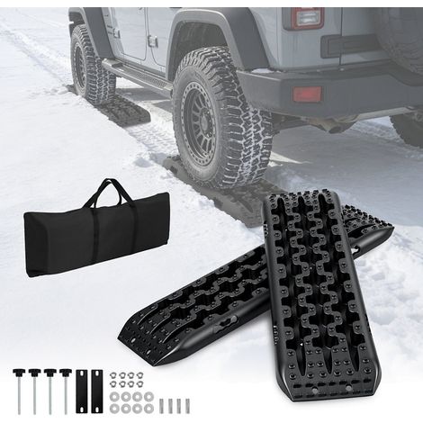 Randaco 2x Sandbleche Anfahrhilfe 10T mit Tasche & Halterung für Offroad Wohnmobil SUV