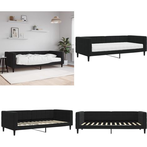 Sofá cama con colchón terciopelo negro 90x200 cm - Sofá cama 2 en 1 - Sofá cama con colchón
