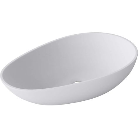 Mai & Mai Lavabo da Appoggio 59.8X36X14cm, Lavandino Bagno Ovale Colossum809 Lavabo da Marmo Fuso, Bianco Opaco (1/5)