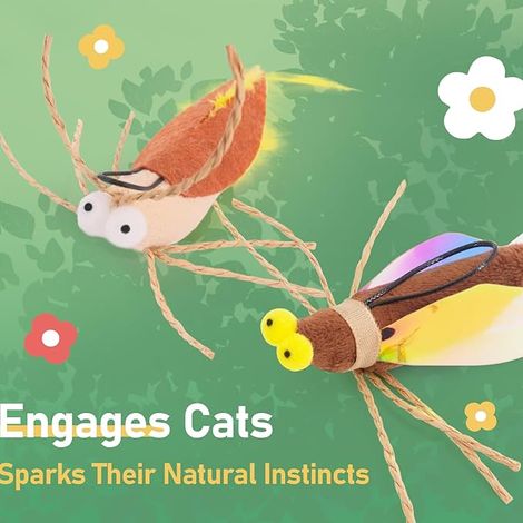 Cat Toys Interactive Cat Toys Feather and Insect Toys with Bells Expanding Spring Stick Cat Toy for Kittens and Cats Wooden Stick (1/4)
