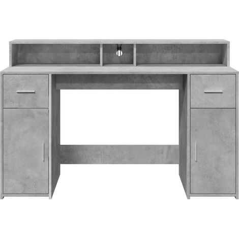 Escritorio mesa puesto de trabajo mueble de ordenador mesa de estudio con iluminación LED 140 x 55 x 91 cm madera de ingeniería gris 020023799 (1/5)