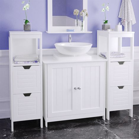 Skecten – Meuble bas de salle de bain blanc 60 x 30 x 60 cm – 2 étagères réglables – Compartiments opaques avec double porte – Résistant à l'humidité (1/5)
