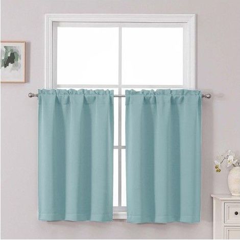 Rideaux occultants courts - Chyhomenyc - Bleu turquoise - 91 cm de long - 76 cm de large - Lot de 2 - À œillets (1/5)