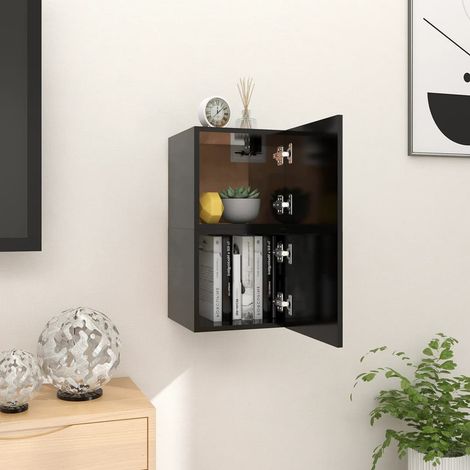 vidaXL Mobili Porta TV a Parete 2pz Neri 30,5x30x30 cm (1/5)
