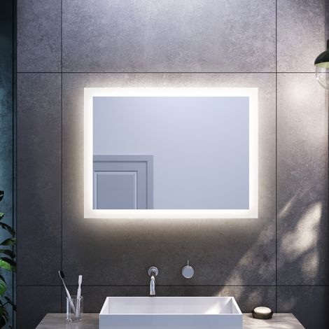 SONNI Espejo de Baño con luz LED 80x60cm Espejo para Baño Horizontal con Interruptor de Pared para Baño Tocador Dormitorio (1/5)