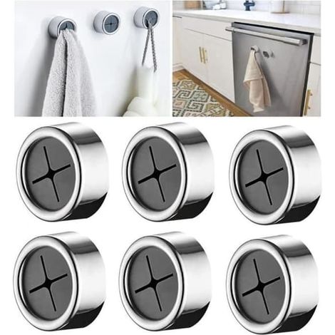 Porte-serviettes - Lot de 6 - Autocollant - Métal argenté (1/4)