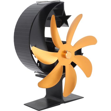 Ventilateur de poêle à 7 pales modèle Lune, fonctionnement silencieux, circulation d'air chaud, ventilateur haute efficacité pour poêle à bois, accessoires, couleur or (1/5)