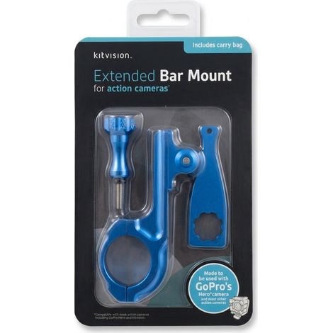 KITVISION - Support de barre étendu - Aluminium bleu - Compatible GoPro et caméras d'action - Fixation sécurisée - Voir photos (1/4)