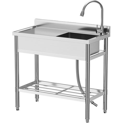 Évier de cuisine autoportant en acier inoxydable avec robinet, étagère et accessoires, kit complet pour cuisine, salle de bain, commercial, 100 x 50 x 94 cm, inoxydable et durable (1/5)