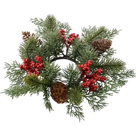 Guirlande De Noël - Anneau Décoratif Pour Bougie Ou Bouteille De Vin - Diamètre Externe 25 Cm - Plastique Vert - 1 Pièce (1/5)