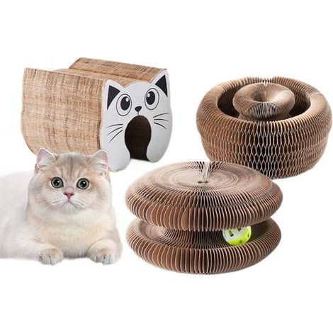 Katzenkratzbaum mit Spielball großer magischer Kratzbaum für Katzen Kratzbaum für Katzen recycelte Wellpappe rundes Katzenspielzeug faltbarer