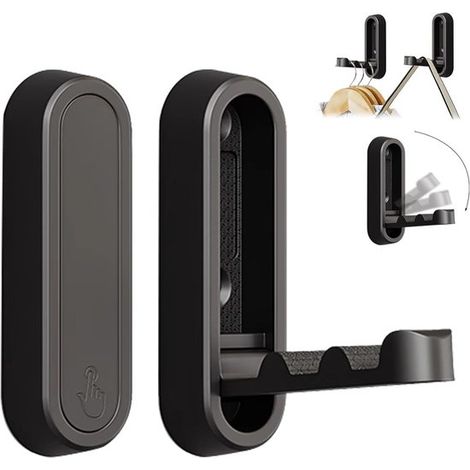 2er-Pack robuste, wandmontierte, faltbare Garderobe aus Zinklegierung mit einziehbaren Huthaken, Schwarz (1/5)
