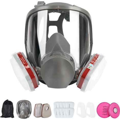 Reusable Full Face Respirator, Face Respirator Protection with 10 Replacement Filters 5 Pairs of Gloves for Painting Particles Dust Chemicals (1/3)