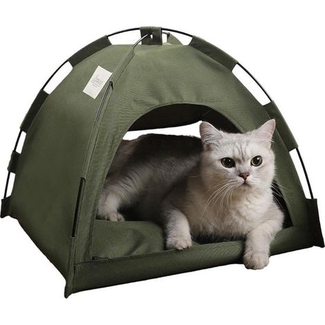 Tenda per cani/cuccia per gatti, grotta per animali domestici, comodo posto per dormire, materiale autoriscaldante, 40 x 40 x 35 cm, verde militare (1/5)
