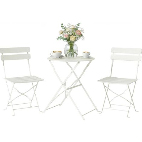 Ensemble Bistrot de Jardin 3 Pièces sans Montage Métal Crème (1/5)