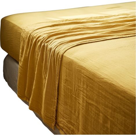 Drap plat double gaze de coton Gaia 270 x 300 cm Jaune
