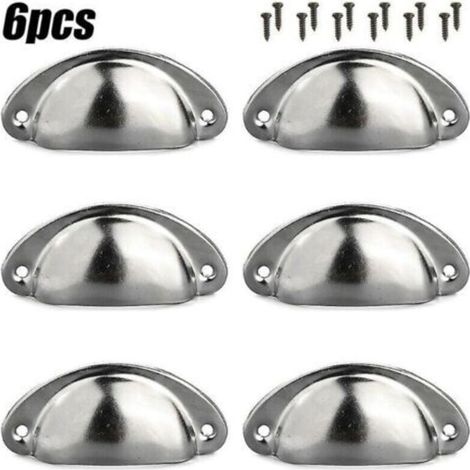 6 Pcs Silver Shell Handles for Kitchen Cabinets, Cupboards, Doors, Drawers (1/4)