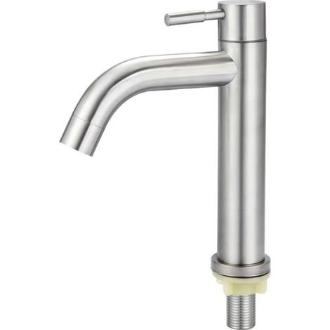 Robinet, G1/2 Acier Inoxydable Brossé Simple Robinet Froid Lavabo Robinet Eau Type Clé Robinet Accessoire de Salle de Bains pour la Maison Cuisine Salle de Bains (1/4)