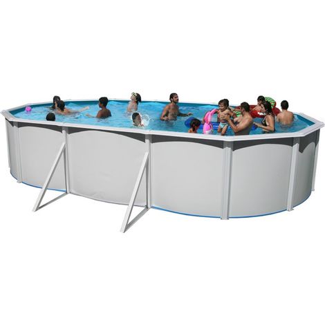 Piscine hors sol acier ovale 6.40 x 3.66 x 1.20m – Parois laquées blanches – Filtration à sable incluse – Volume 25m3 – TOI