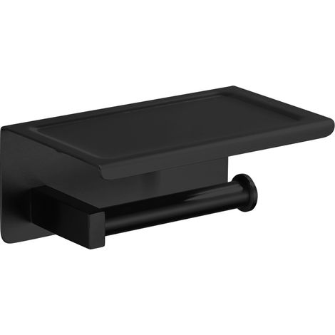 BALNEO - porte-papier toilette avec étagère en acier inox noir - dérouleur QUBE inoxydable - support papier WC en métal (1/2)