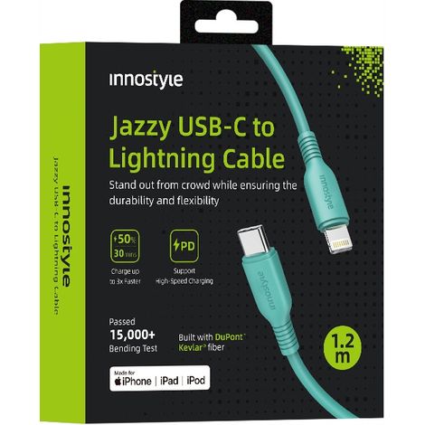 Cavo Lightning USB-C Innostyle Jazzy con ricarica rapida MFi per iPhone, in kevlar, 1 m, verde. (1/5)