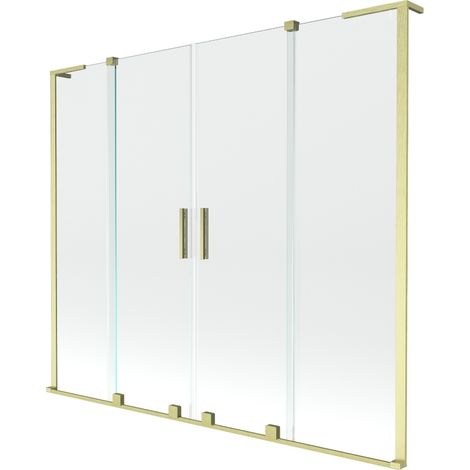 Mexen Velar L Duo paravent de baignoire coulissant à 2 volets 200 x 150 cm, transparent, or brossé - 896-200-003-02-55 (1/2)