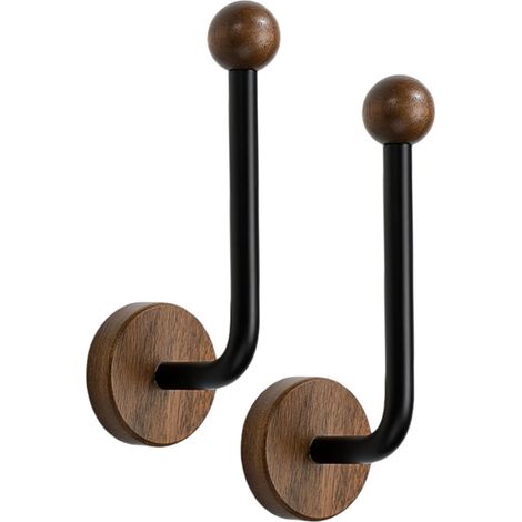 2 pièces Embrasses de rideaux, Crochets en bois massif et métal, Installation sans perçage, Design minimaliste, Pour salon et chambre