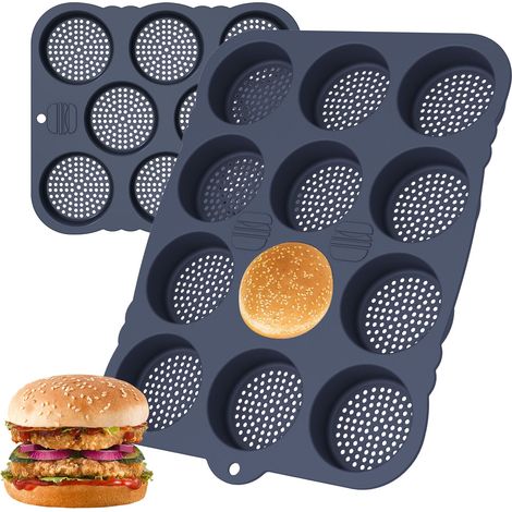 Moule à pains à hamburger réutilisable, antiadhésif, en silicone, facile à démouler, compatible lave-vaisselle, idéal pour les pains à hamburger maison. (1/5)