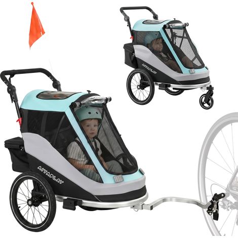 Remorque vélo et poussette 2 en 1, remorque vélo enfant pliable avec harnais 5 points, réflecteurs, pneus pneumatiques 16 pouces, frein (1/5)
