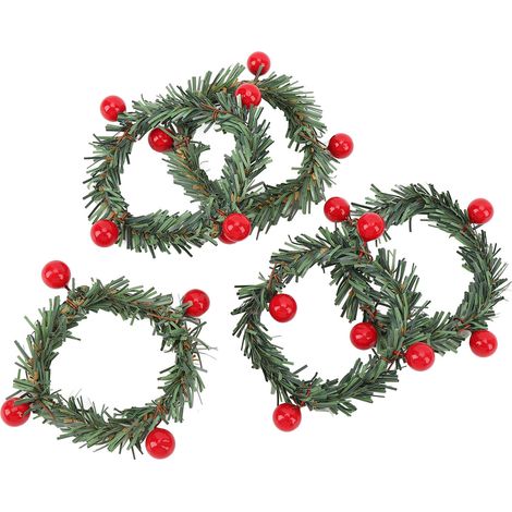 Anelli portacandele natalizi, 12 pezzi, mini ghirlande all'ingrosso per candele a colonna, bacche artificiali con erba, decorazioni per la tavola delle feste (1/5)