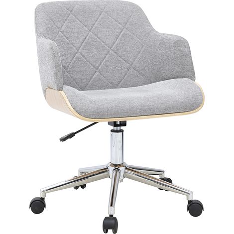 Silla de oficina con ruedas de diseño en tejido efecto terciopelo texturizado gris, madera clara y acero cromado SANDRO (1/4)