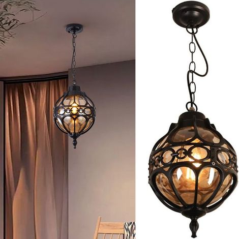 Rétro Plafonnier d'extérieur industriel verre,Noir Extérieur Plafond Étanche Lumières,Luminaires extérieur E27 Suspension Extérieure (1/5)