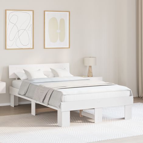 Cadre de lit avec tête de lit Blanc 140 x 190 cm Pin massif vidaXL (1/5)