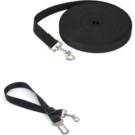 Guinzaglio di sicurezza corto, compatibile con cinture di sicurezza e guinzagli per auto (10 m, nero), guinzaglio per addestramento cani con maniglia, guinzaglio lungo, fettuccia in nylon, a mani libe