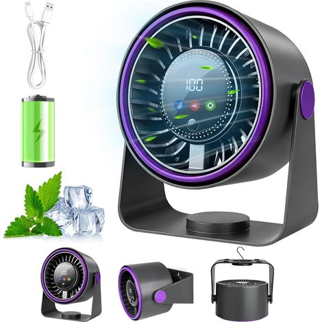 Ventilatore portatile 3 in 1, ideale per ufficio, campeggio, scrivania e casa, mini ventilatore USB, girevole a 360°, batteria da 5000 mAh, silenzioso e adatto anche per uso esterno. (1/5)